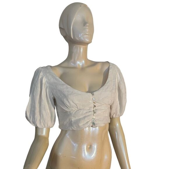 Olivaceous Cropped Pirate Puff Sleeve White Blouse - Picture 2 of 14